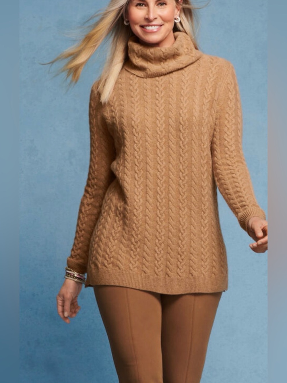 Talbots Sweater Womens Pure Cashmere Cable Knit Turtleneck SZ M